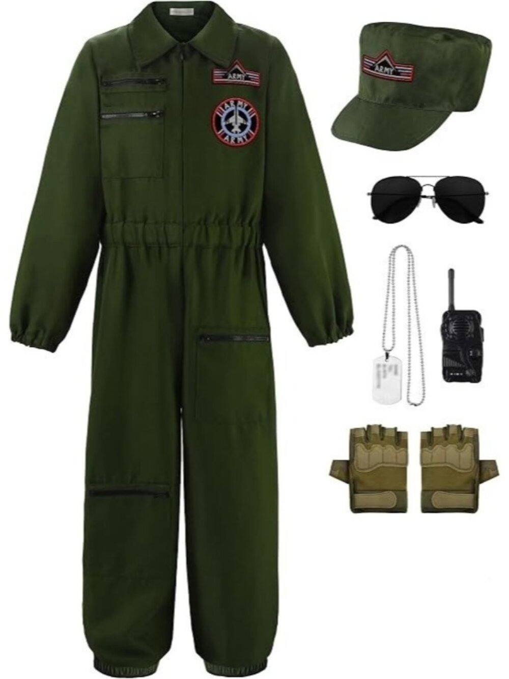 Kids Fighter Pilot Costume Air Force Flight Suit Dress Up Halloween Boys 8 Y/140